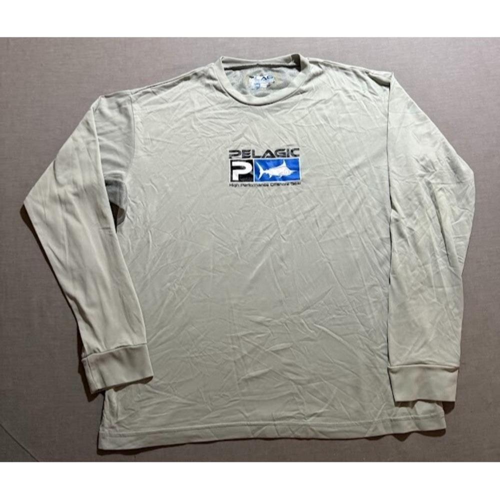 Pelagic Shirt Adult Medium Gray‎ Logo Long Sleeve Pullover Tee Mens